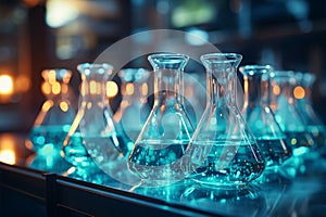 Chemistry science brought to life through a laboratory glassware background