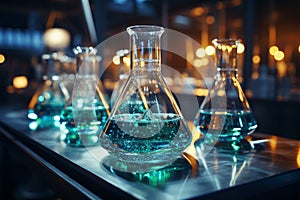 Chemistry science brought to life through a laboratory glassware background
