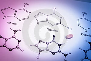 Chemistry science formula and pink pill.