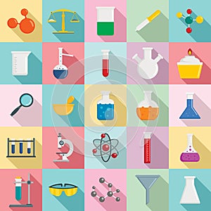 Chemistry science icon set, flat style