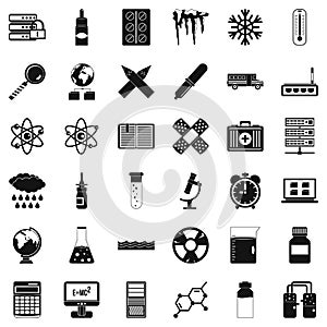 Chemistry science icons set, simple style