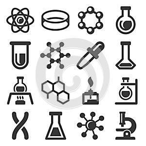 Chemistry Science Icons Set on White Background. Vector