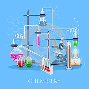 Chemistry and science infographic. Chemistry icons background for biology and medical research posters