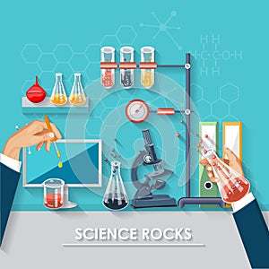 Chemistry and science infographic. Web tutorials and research. Chemistry icons background for biology and medical research posters