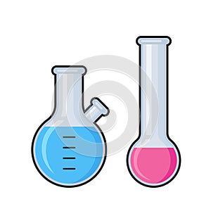 Chemistry science laboratory test glass tube and flask vector icon set