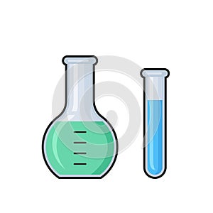 Chemistry science laboratory test glass tube and flask vector icon set