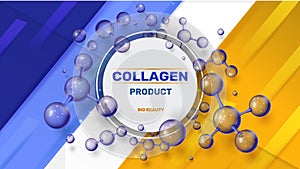 Chemistry science. Medical molecule 3D background. Nanotechnology brochure. Medicine poster. Collagen cosmetic product