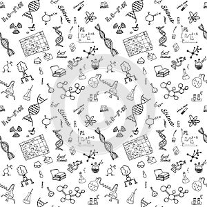 Chemistry and science seamless pattern with sketch elements Hand Drawn Doodles background Vector Illustration