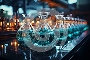 Chemistry science theme enhanced by a captivating laboratory glassware setting photo