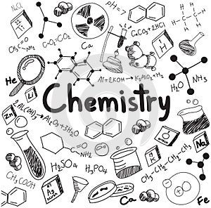 Chemistry science theory and bonding formula equation, doodle ha