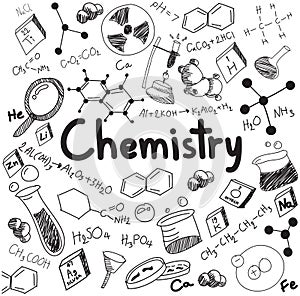 Chemistry science theory and bonding formula equation, doodle ha photo