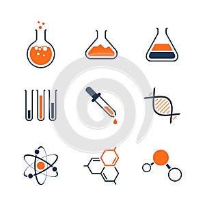 Chemie jednoduchý vektor sada skládající se z ikon 