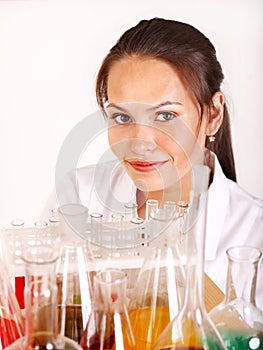 Chemistry student with flask.