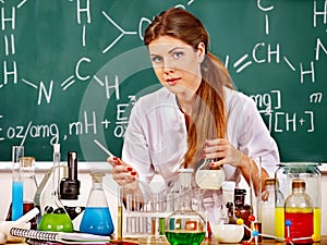 Chemistry teacher at classroom.