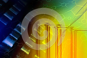 Chemistry test tubes and DNA analysis with structural chemistry