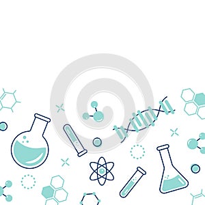 Chemistry Theme Background Illustration with Chemical Flasks, Test Tube, Elements and Free Text Field
