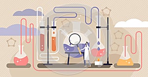 Chemistry vector illustration. Flat mini science research persons concept.