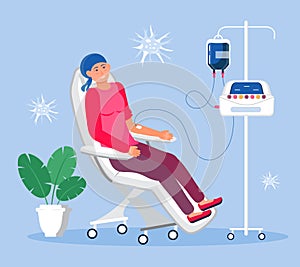 Chemotherapy concept vector for medical web, landing page. Chemo procedure and oncologist illustration. photo