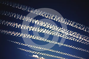 chemtrails in blue sky. AI generated