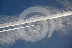 Chemtrails in sky photo