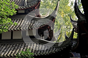 Chengdu, China: Wenshu Temple Flying Eave Roofs