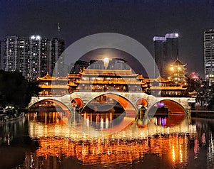 Chengdu, Sichuan, China at Anshun Bridge.