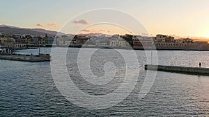 Chenia / Greece - November 15 2020: Venetian harbor in Chenia Crete