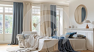 chenille curtains in classical style interior panorama