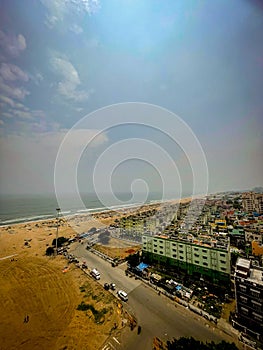 Chennai Beach View and Building on Aerial View.