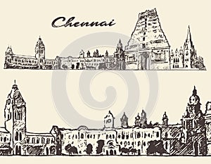 Chennai engraved illustration hand drawn sketch photo