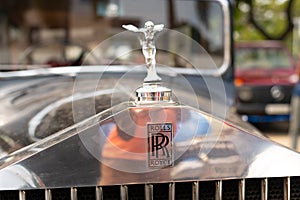 Chennai, India, December 18th 2022: Close up of The Spirit of Ecstasy. Rolls Royce remains a symbol of a luxurious car., Rolls-