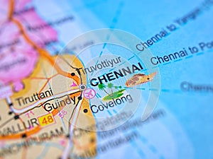 Chennai on a map of India with blur effect