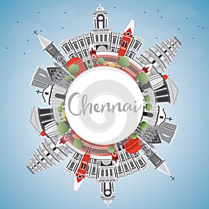 Chennai Skyline with Gray Landmarks, Blue Sky and Copy Space. photo