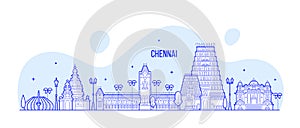 Chennai skyline Tamil Nadu India city vector line