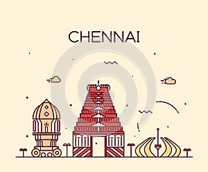 Chennai skyline trendy vector illustration linear photo