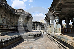 Chennakeshava temple complex, Belur, Karnataka. General view from the South West. From left, Veeranarayana temple, Chennakeshava t