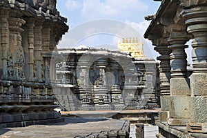 Chennakeshava temple complex, Belur, Karnataka. General view from the South West. From left, Veeranarayana temple, Chennakeshava t