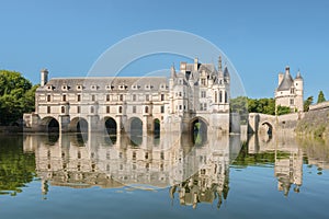 Chenonceau castle, built over the Cher river , Loire Valley, France.