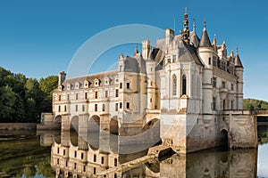 Chenonceau chateau, built over the Cher river , Loire Valley,Franc