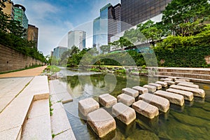 Cheonggyecheon stream stone steps in Seoul, South Korea