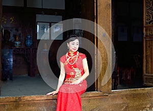 Cheongsam woman wearing traditional Chinese clothing