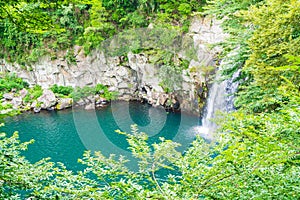 cheonjeyeon waterfalls in Jeju Isaland