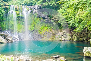 cheonjeyeon waterfalls in Jeju Isaland