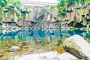 cheonjeyeon waterfalls in Jeju Isaland