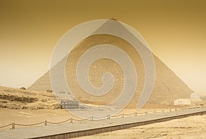 Cheops pyramid in sandstorm