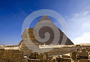 Cheops Pyramid And Sphinx In Giza