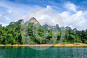 Cheow Lan Lake cliffs, Khao Sok National Park, Thailand