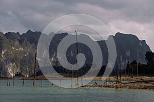 Cheow Lan lake in Khao Sok National Park, Thailand. Tropical landscape at the dawn postcard poster wallpaper