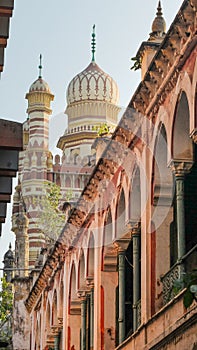 Chepauk Palace exterior and leading arched walls in foreground,Chennai,Tamil Nadu,India