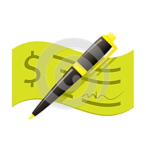 Cheque deposit with pen icon